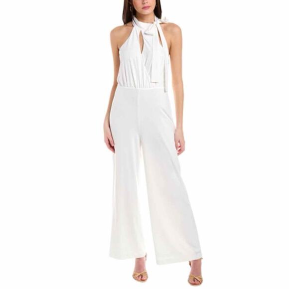 Alexia Admor Sienna Halter Neck Wide Leg Jumpsuit In White Size 6 Stretch - Picture 8 of 11